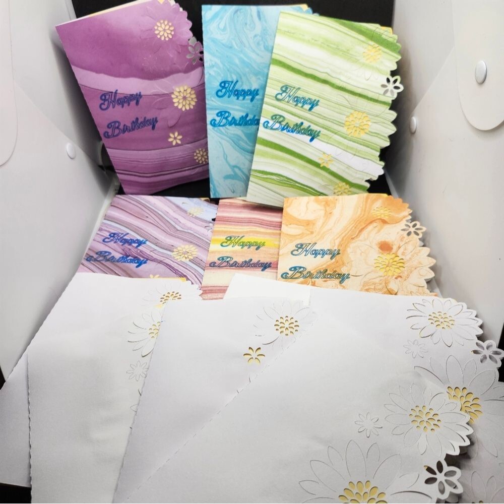 Hand Crafted Colorful Floral Birthday Cards Set of 12